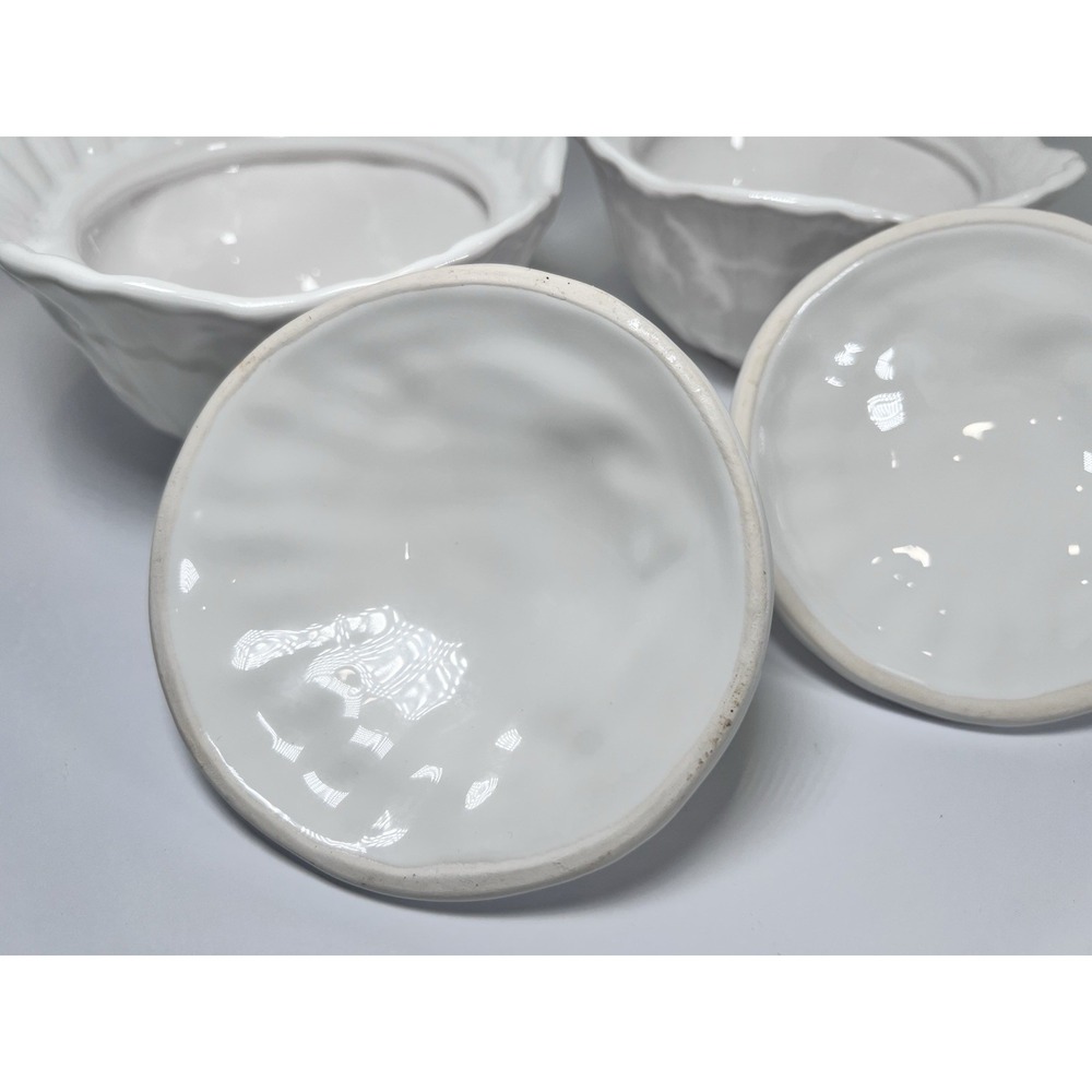 VTG OLFAIRE Portugal White Ceramic Shell Lidded Bowls Set Of 2- Coastal Cottage - Picture 6 of 15